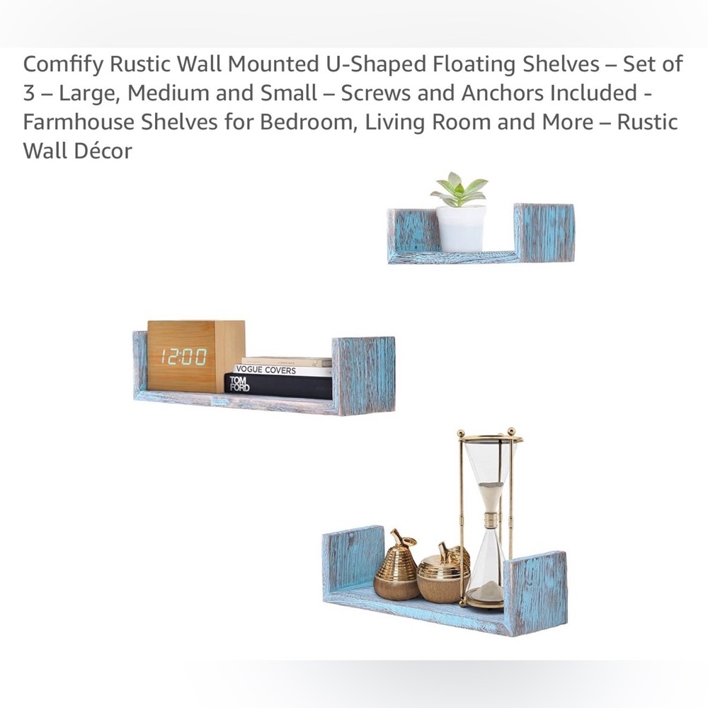 Rustic Blue Floating Wall Shelves Set